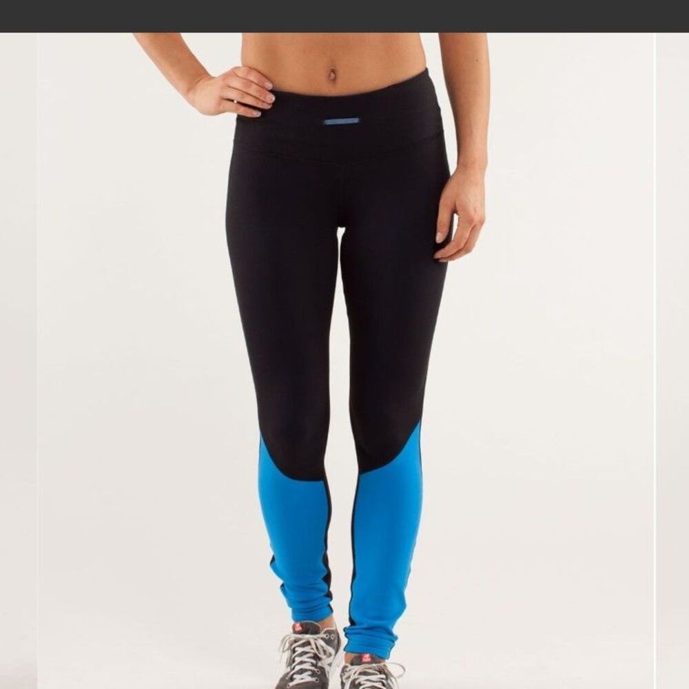 LULULEMON ~ Size 4 ~ VINTAGE! Blue Black WUNDER UNDER Yoga Compression Tights